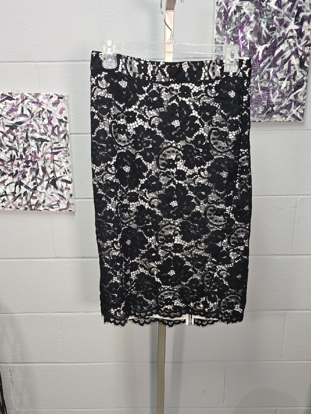 DKNYC Black Lace Floral Pencil Skirt
